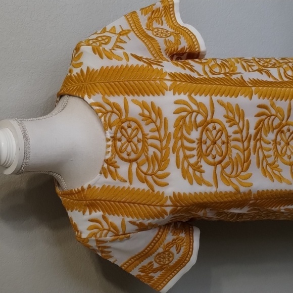All:row Yellow White Embroidered Leaf Pattern Dress Size Small - Picture 2 of 10